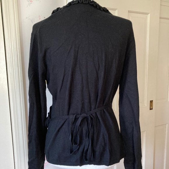 Silk Cashmere Ruffled V Neck with Flower Accent - Picture 8 of 9